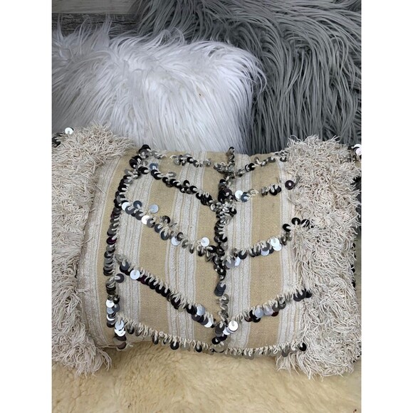 Moroccan Vintage Berber Handira Wedding Blanket Pillow 03YS00283 - Picture 4 of 10